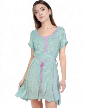 Lands' End Nautical Striped T-Shirt Dress with Rope Tie Belt